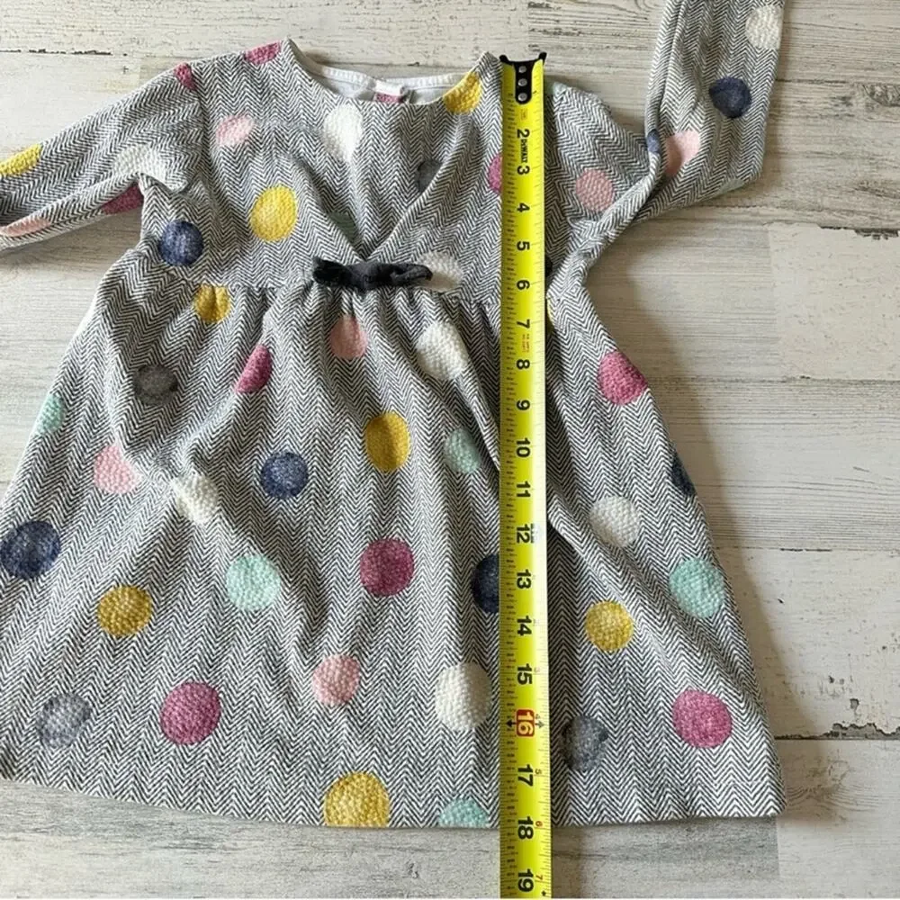 🍁 Zara Girls 6-9M Herringbone Polka Dot Lightweight Long Sleeve Dress Grey White